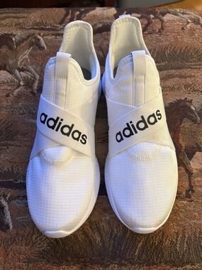 adidas White Slip-On Knit Sneakers with Branded Elastic Strap